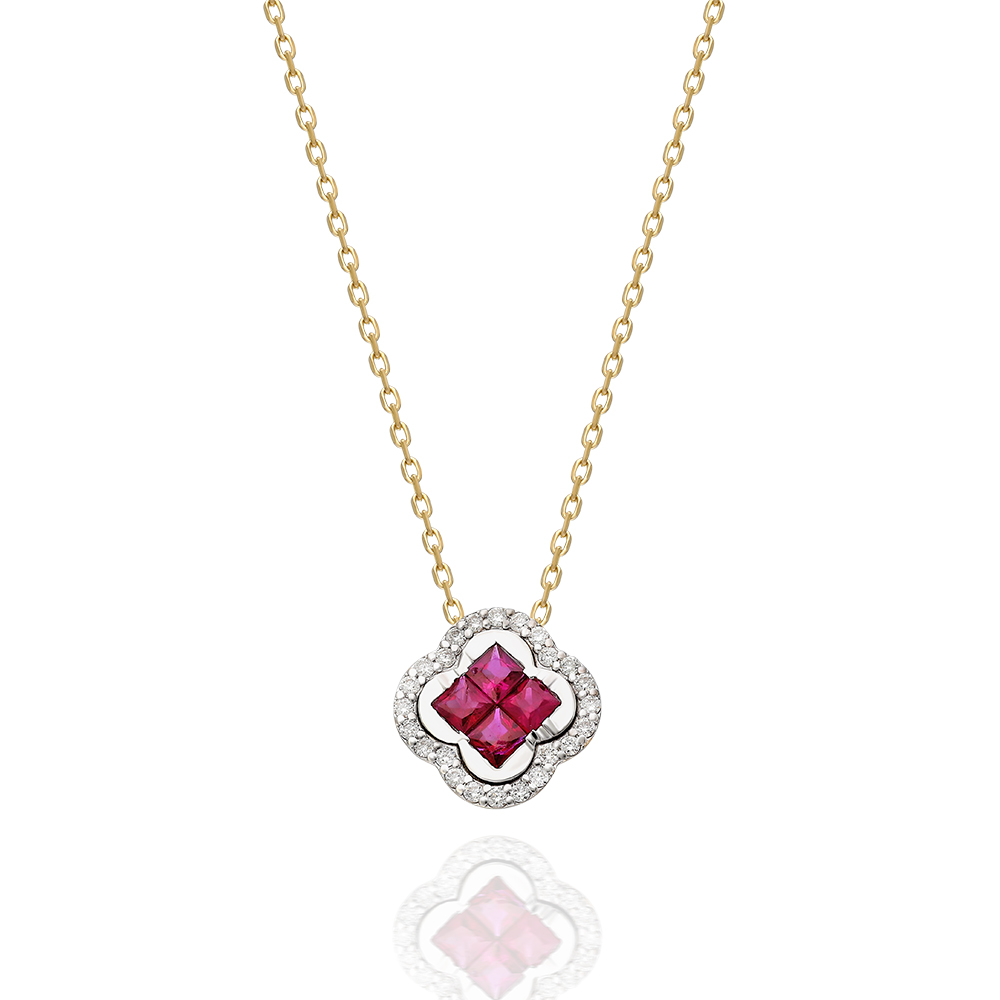 Lant de aur galben 14k cu diamante si rubine