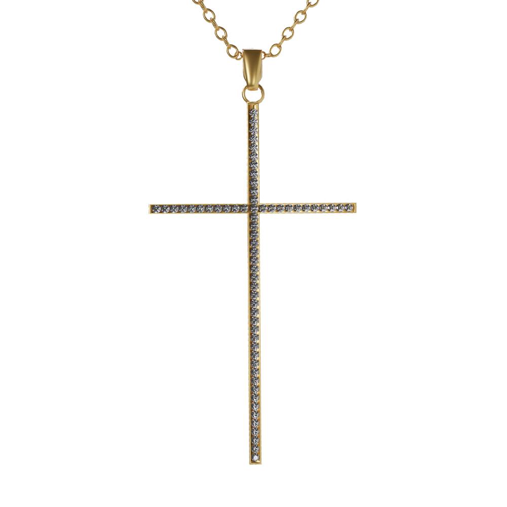 Lant din aur galben cu pandantiv cruciulita cu diamante