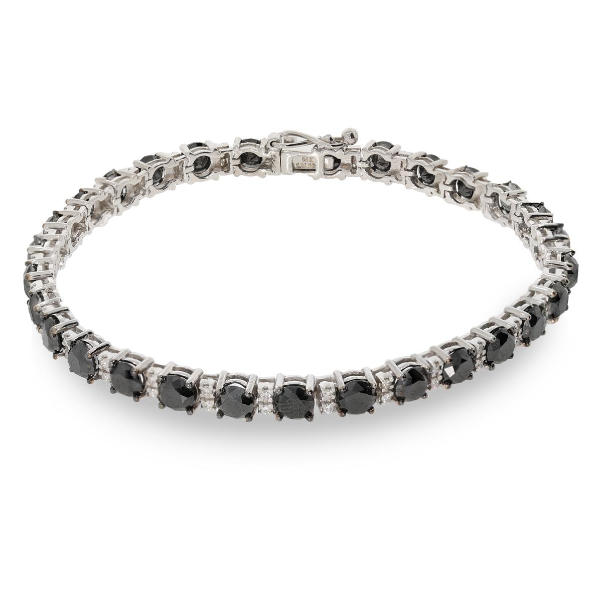 Bratara tennis aur alb 14k cu diamante negre