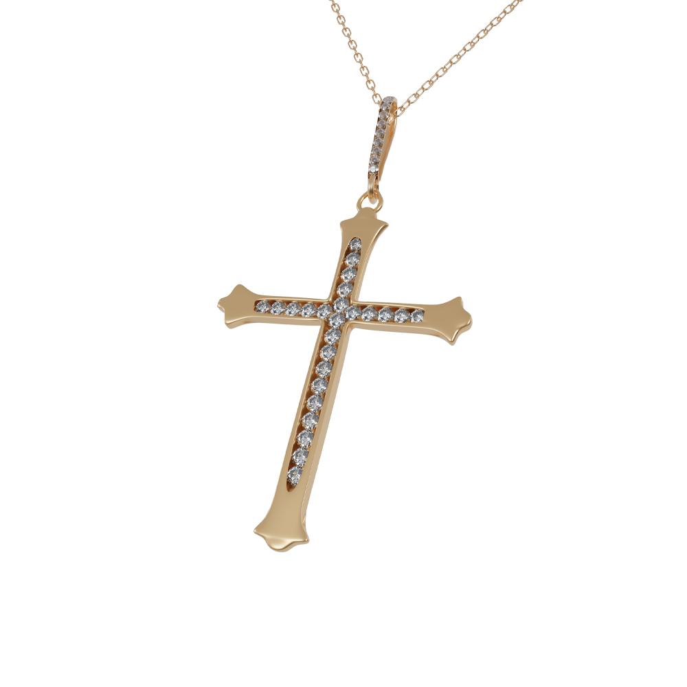 Lant din aur galben cu pandantiv cruciulita cu diamante