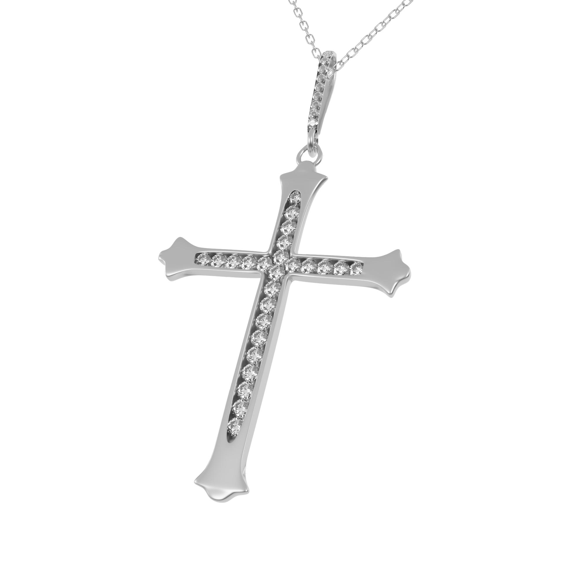 Lant din aur albcu pandantiv cruciulita cu diamante