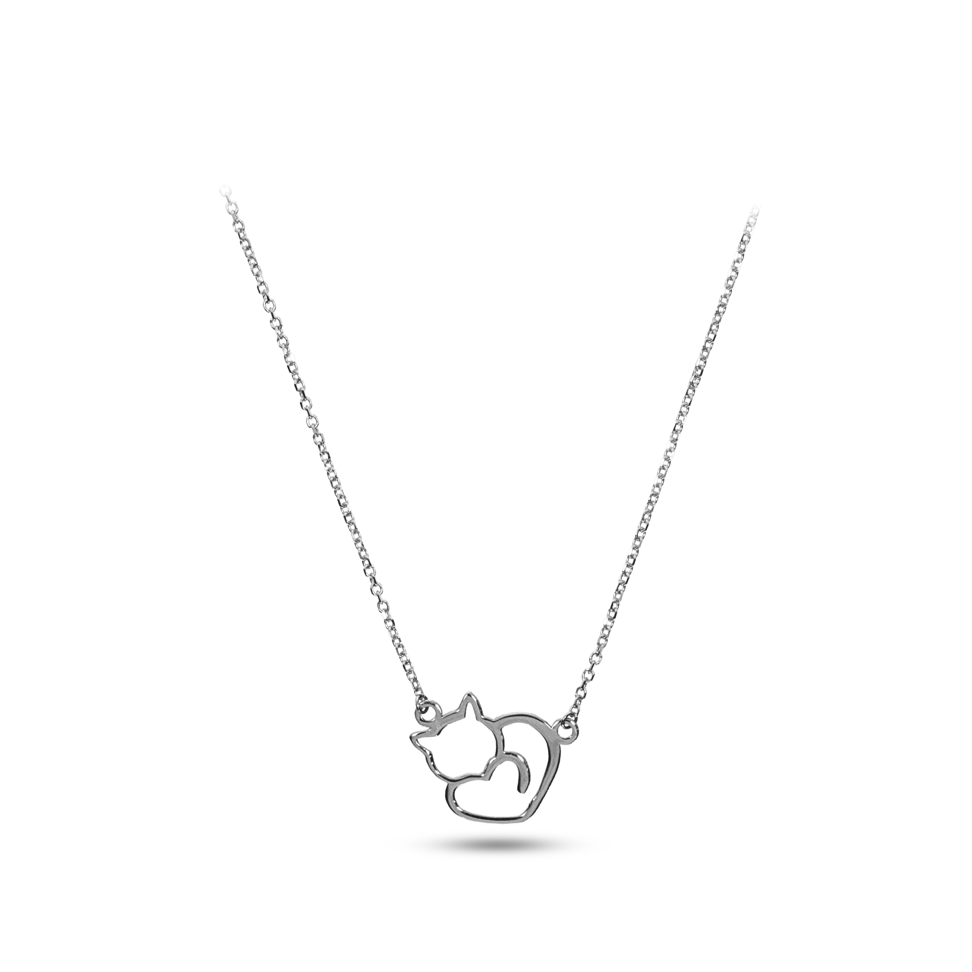 Lant aur alb 14k cu pandantiv pisica