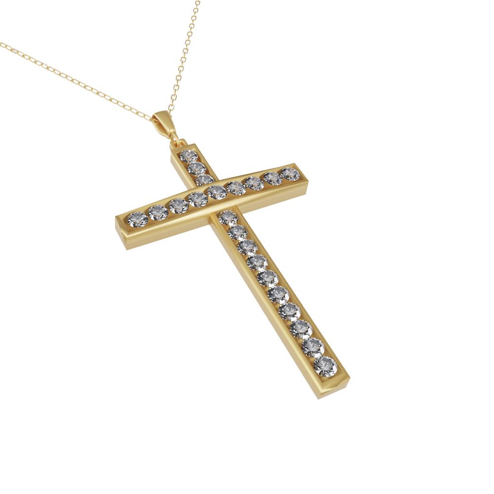 Lant din aur galben cu pandantiv cruciulita cu diamante