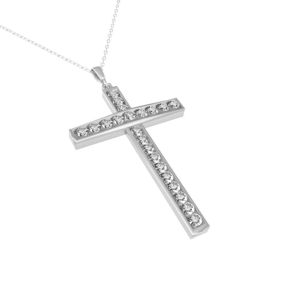Lant din aur alb cu pandantiv cruciulita cu diamante