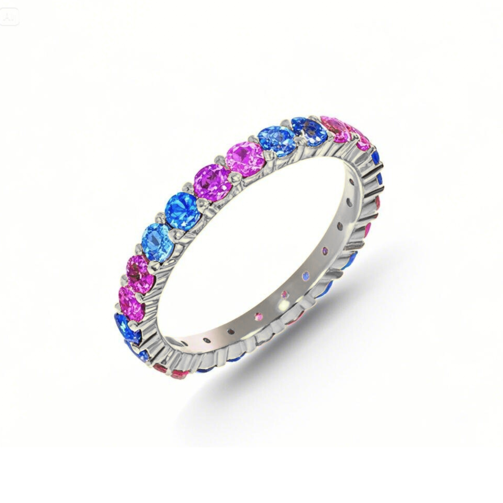 Inel aur alb cu safire roz si albastre