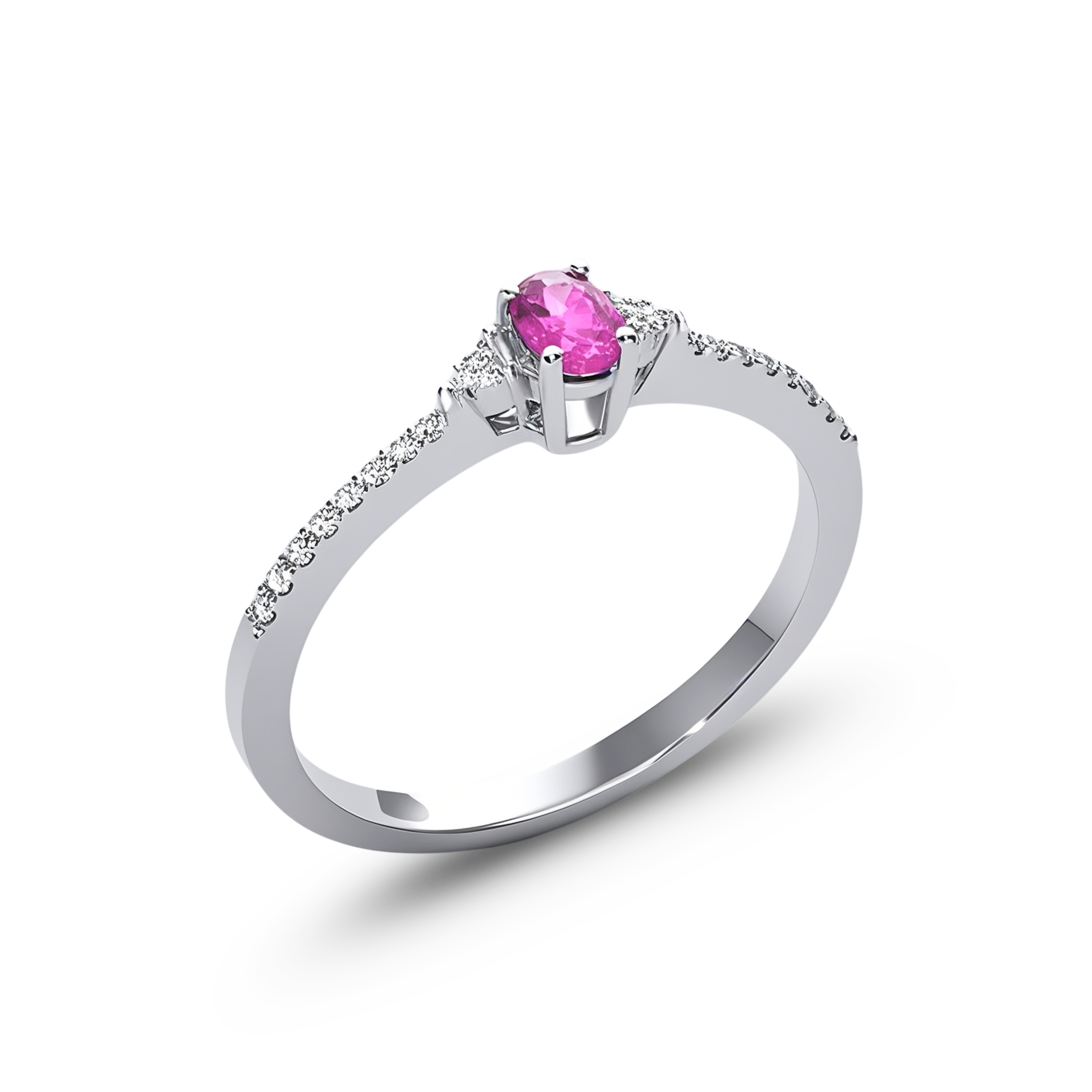 Inel aur alb 14k cu diamante si rubin