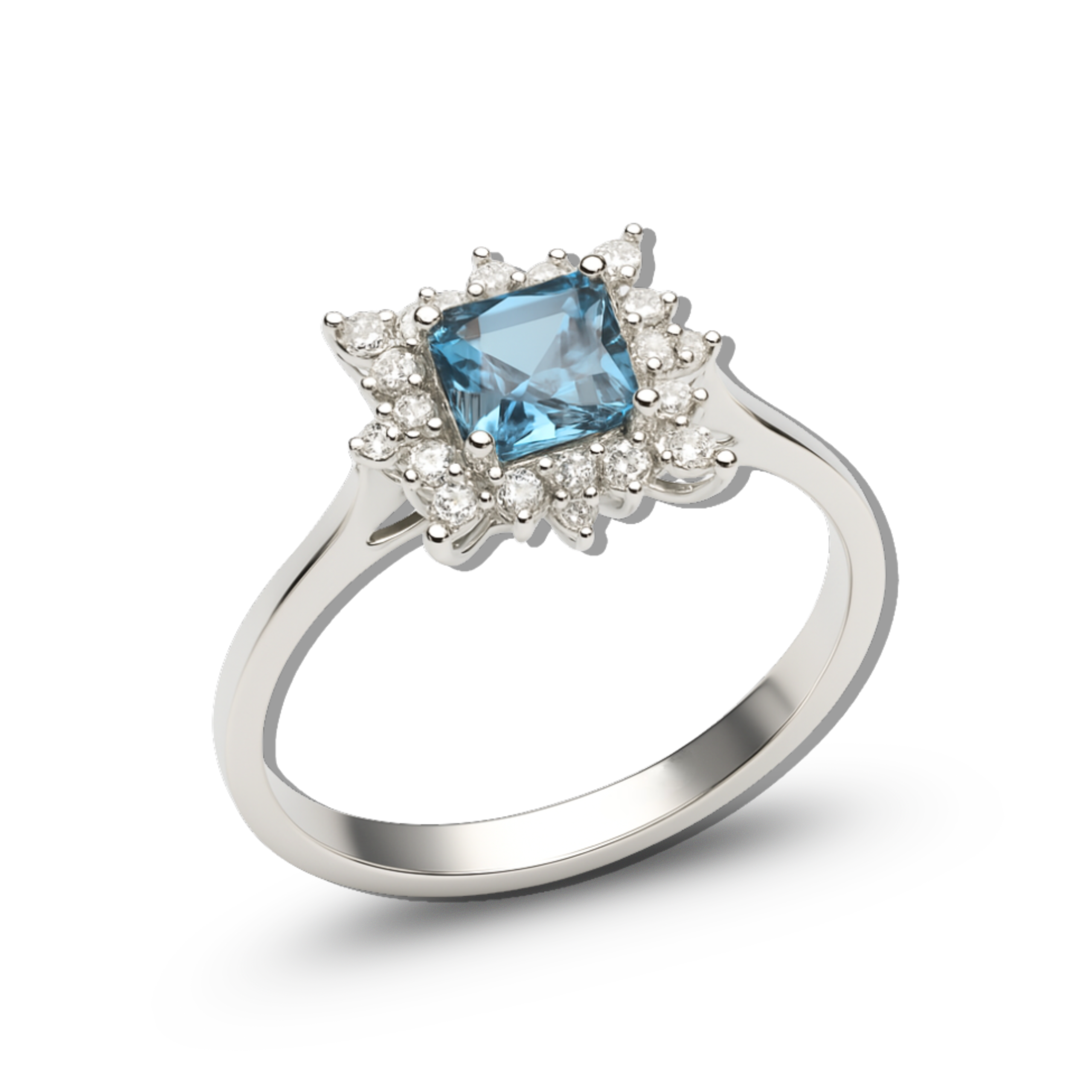 Inel aur alb 14k cu diamante si safir