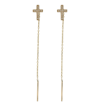 Cercei lant lungi aur galben 14k cruce cu pietricele zircon