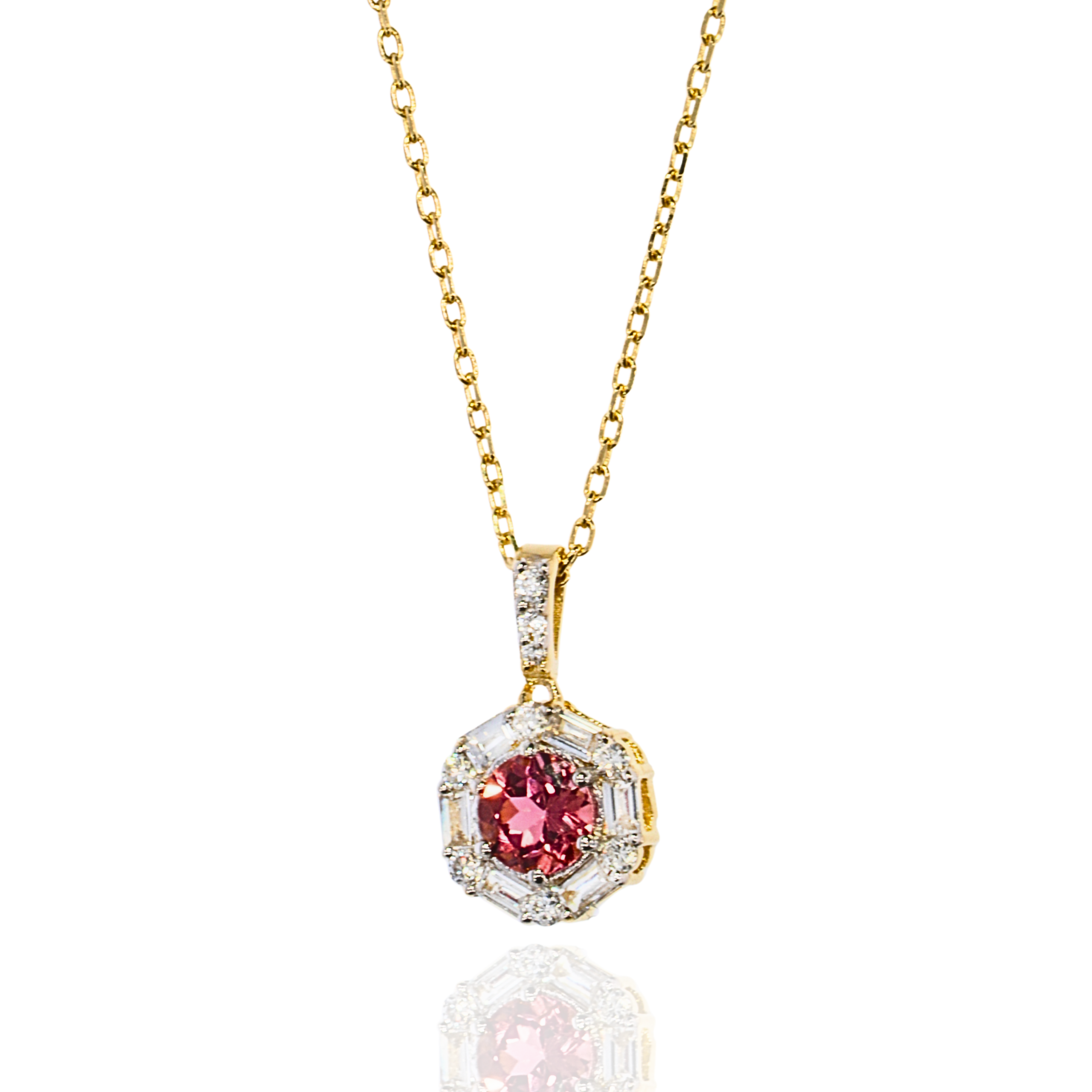 Lant aur galben cu diamante si turmalin roz