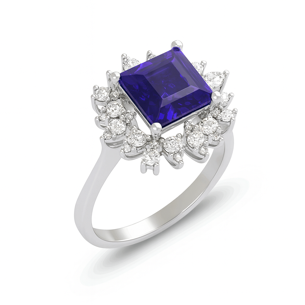 Cercei din aur alb diamant si safir
