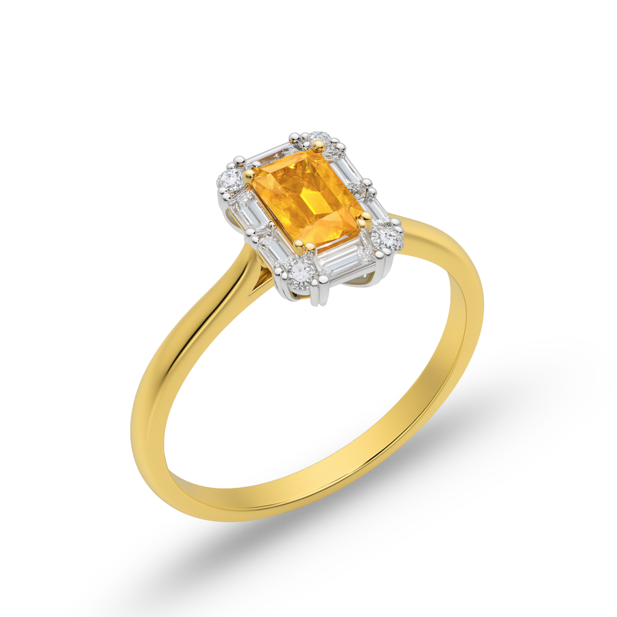 Inel aur galben cu diamante si citrin