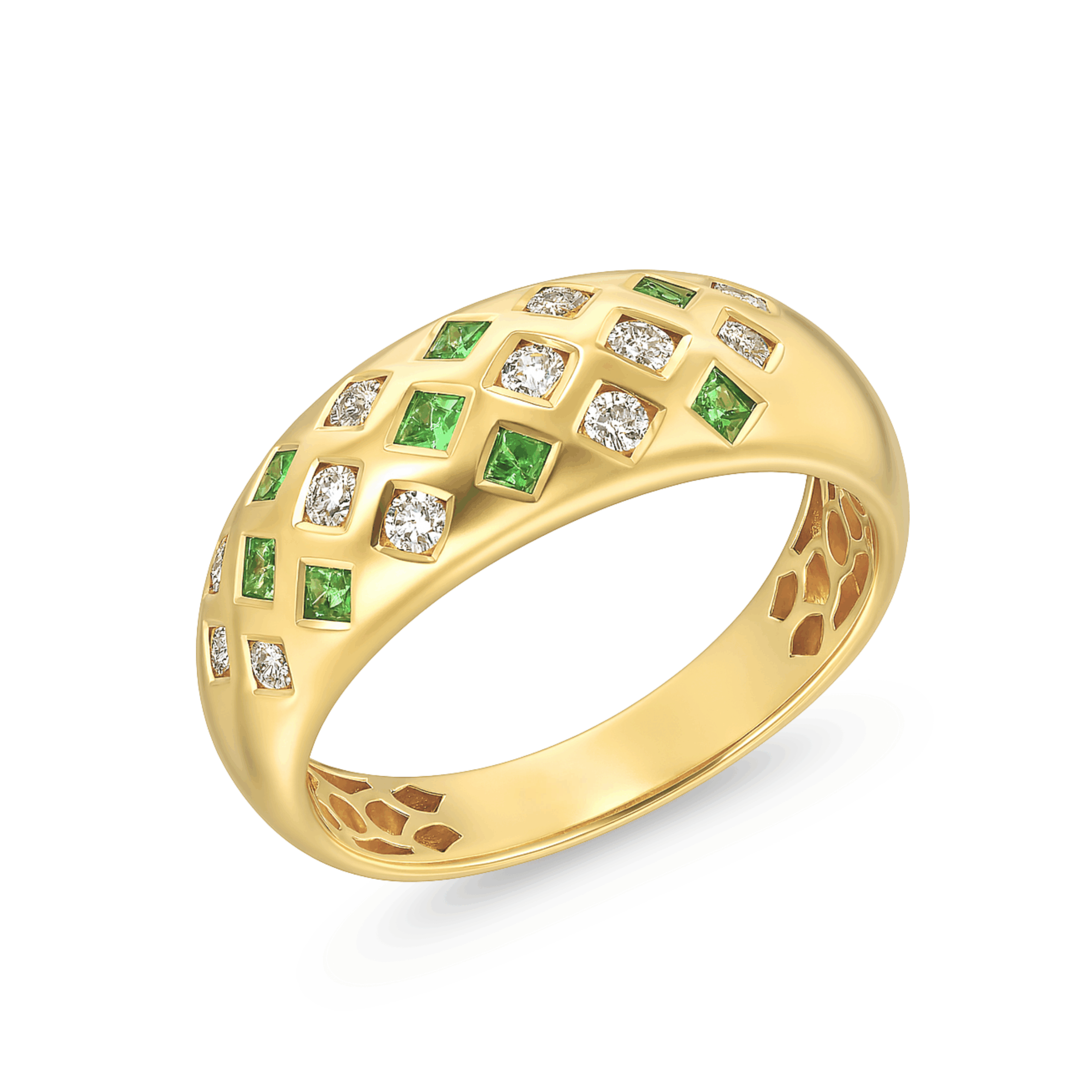 Inel aur galben cu diamante si tsavorit