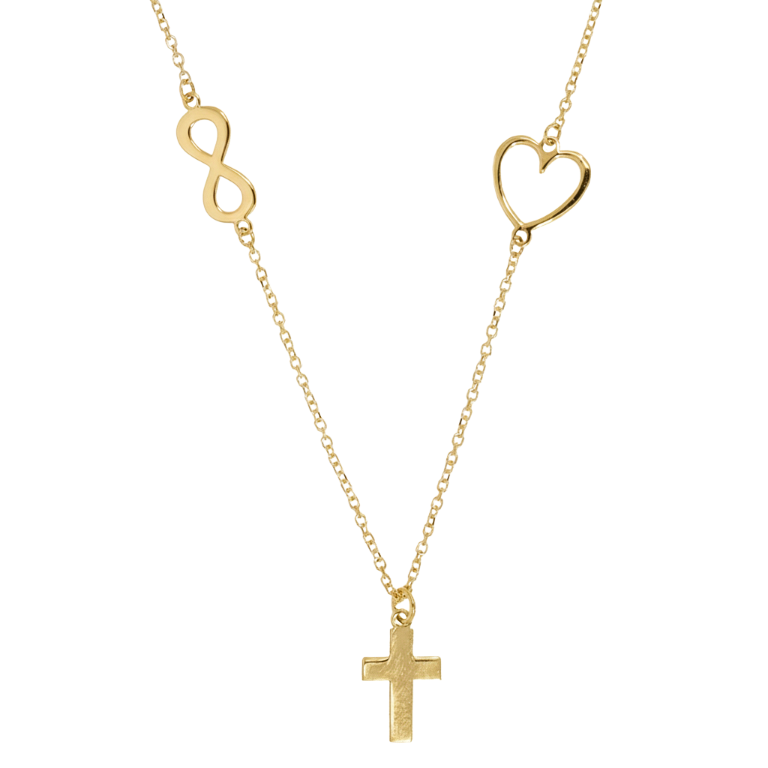 488.1 Lant aur cu pandantiv cruce inima infinit si perle