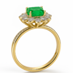 Inel aur galben 14k cu diamante si smarald