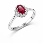 Inel aur alb 14k cu diamante si rubin