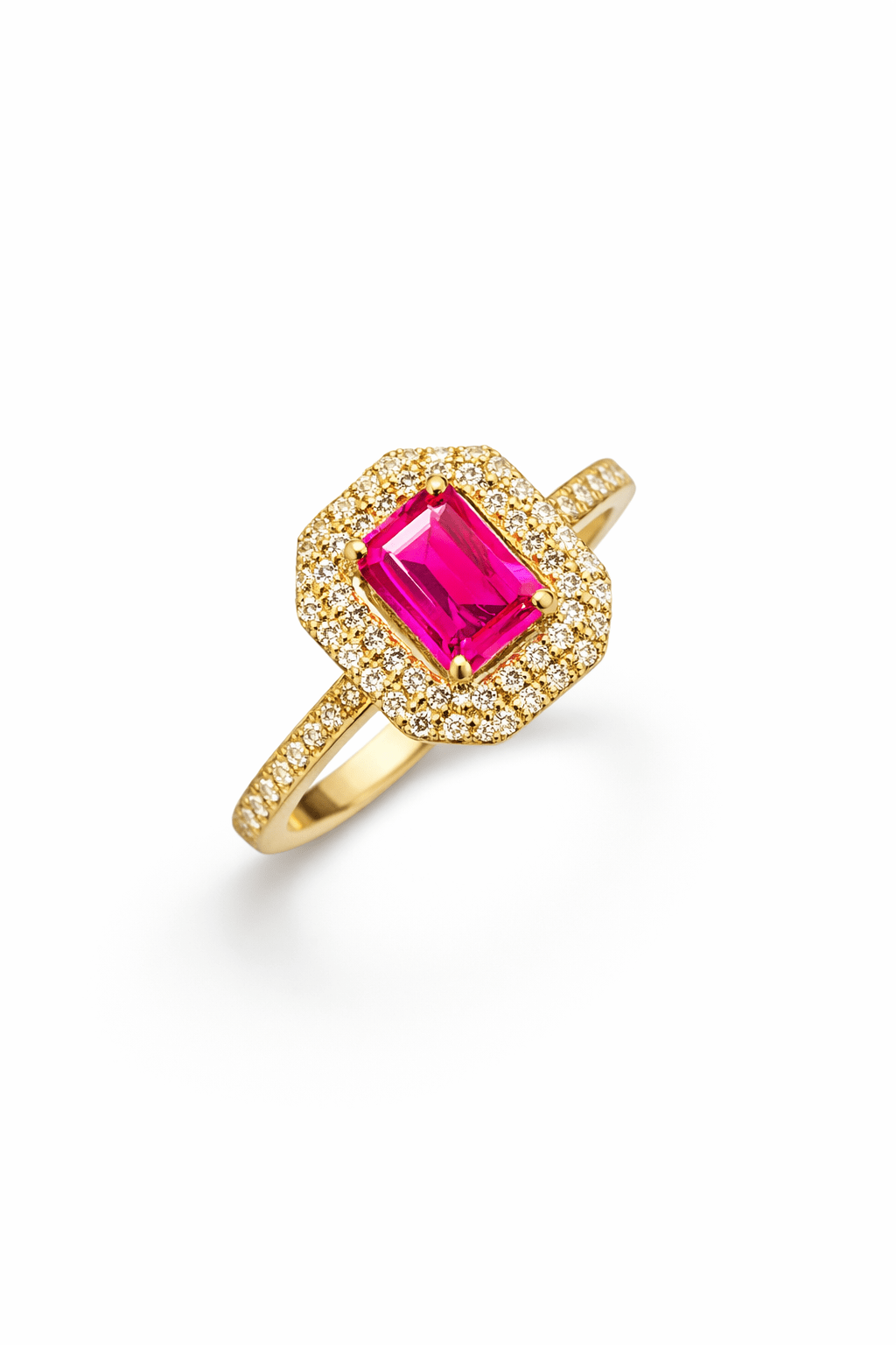 Inel din aur cu diamante si pink safir