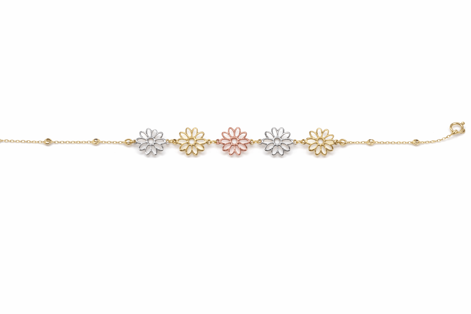 Bratara aur 14k cu flori tricolore