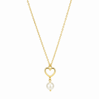 lant din aur alb cu inimioara si perla de cultura